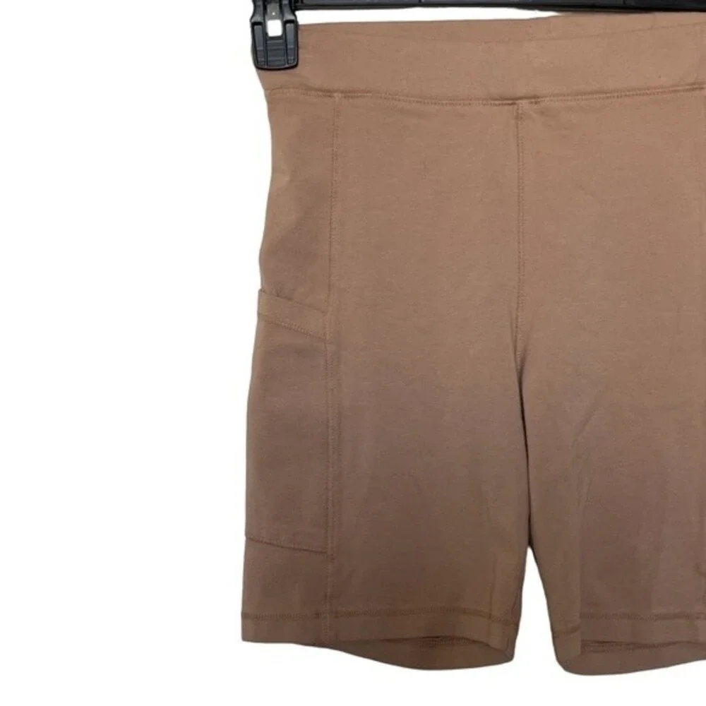 NWT Monrow Biker Shorts in Latte Tan. Cotton/Spandex blend. Size Small. - Picture 2 of 6